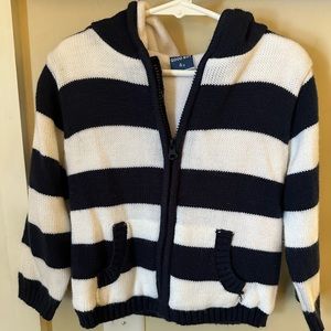 Toddler Boys Blue and White striped hooded zip up sweater, Good Boy, size 4T